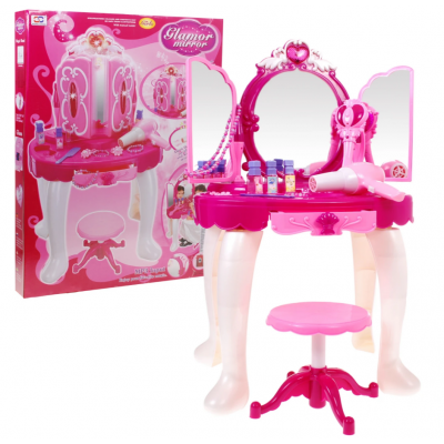 Ružový toaletný stolík s doplnkami